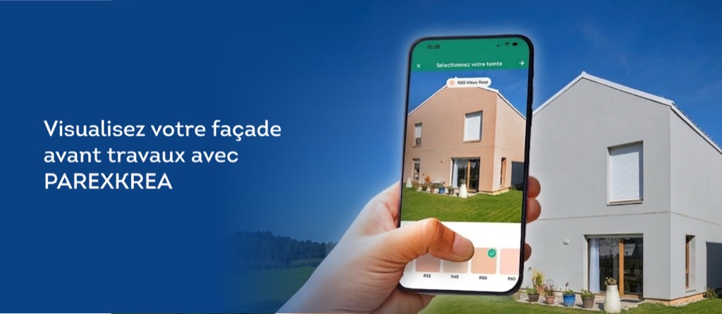 Façade rénovée avec PAREXKREA — enduit de ravalement coloré PAREXLANKO